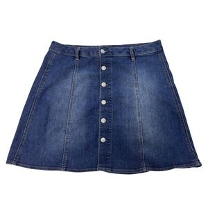 Y2K Mossimo Supply Women Size 14 Dark Wash Button Front Denim A-Line Mini Skirt